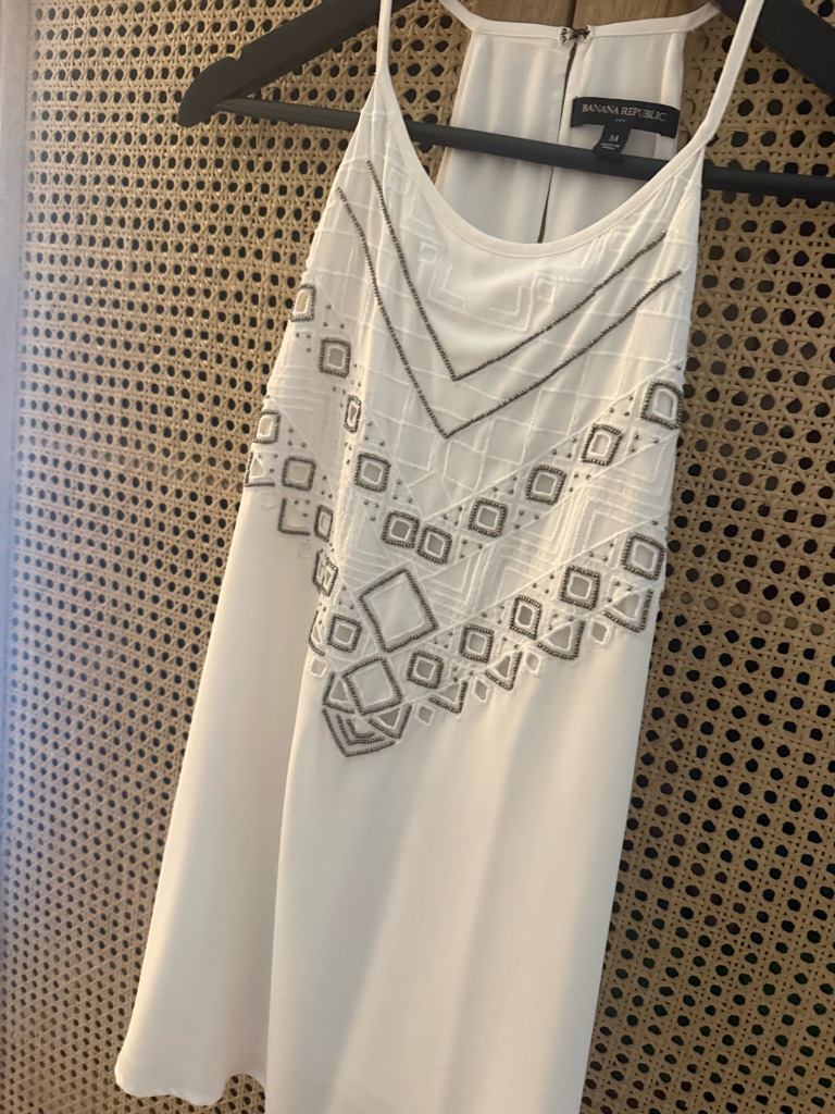 Banana Republic White Blouse With Silver Geometric Beading